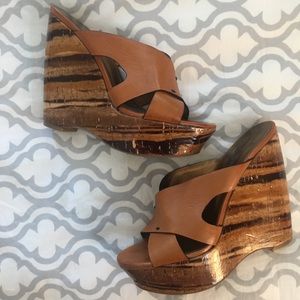 Nine West tan leather wedge sandals SZ 8